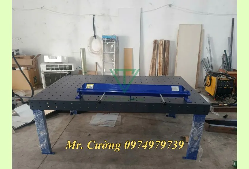 Work table with blue clamp